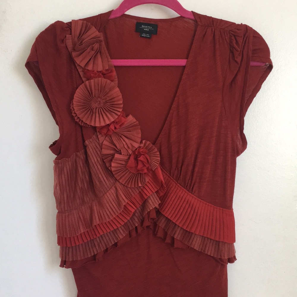 Anthropologie Deletta brick red top size medium